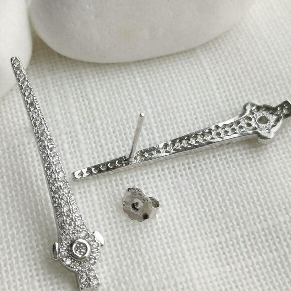 ART DECO sterling silver cz long  earrings 🆕 - Picture 3 of 7